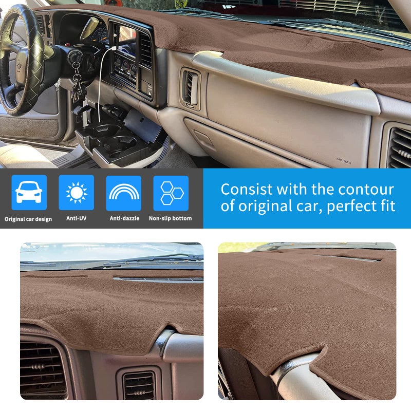 HanLanKa Dashboard Cover for Chevrolet Silverado 1500 2500 3500 1999-2006 Avalanche Chevy Tahoe Suburban GMC Sierra Yukon Dash Cover Mat(Premium Carpet, Brown) - Image 3